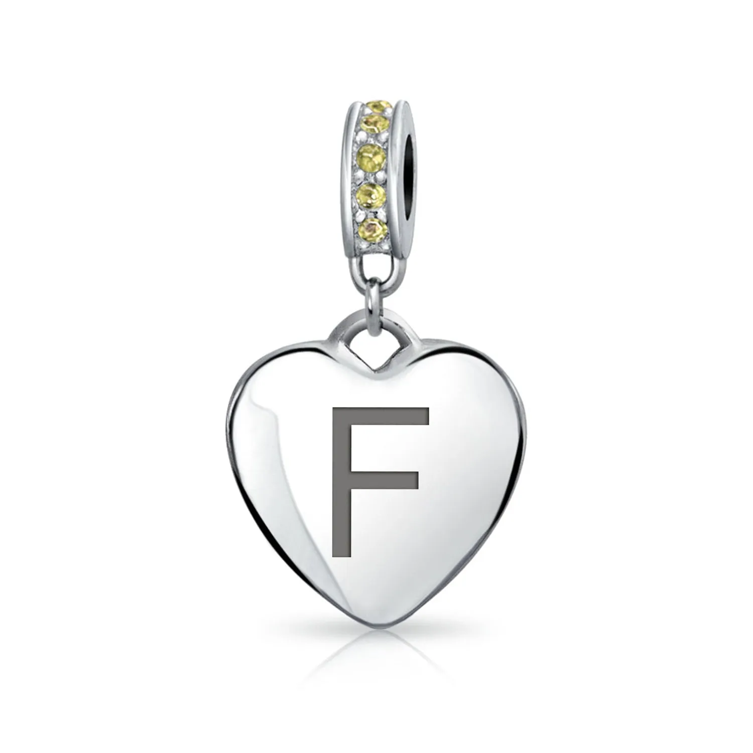 Heart Dangle Bead Charm Crystal Yellow November .925 Sterling Silver