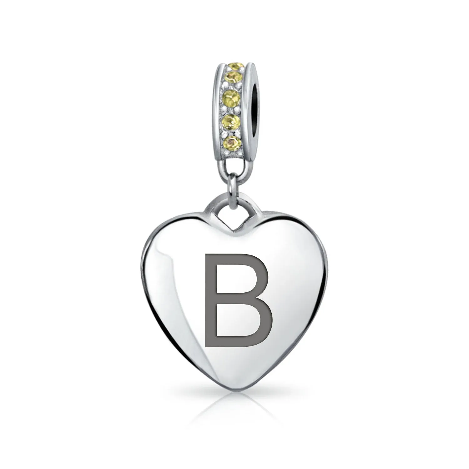 Heart Dangle Bead Charm Crystal Yellow November .925 Sterling Silver