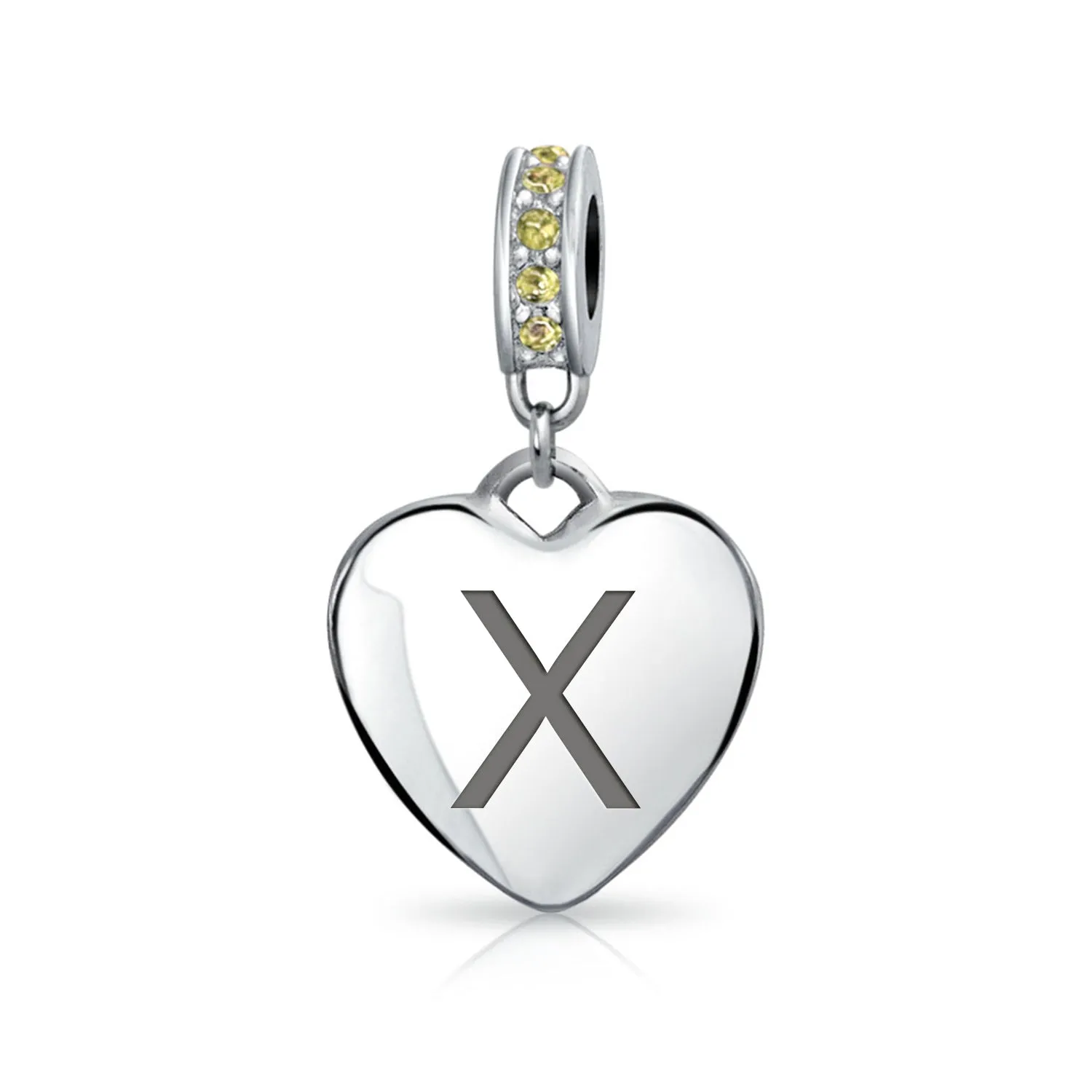 Heart Dangle Bead Charm Crystal Yellow November .925 Sterling Silver
