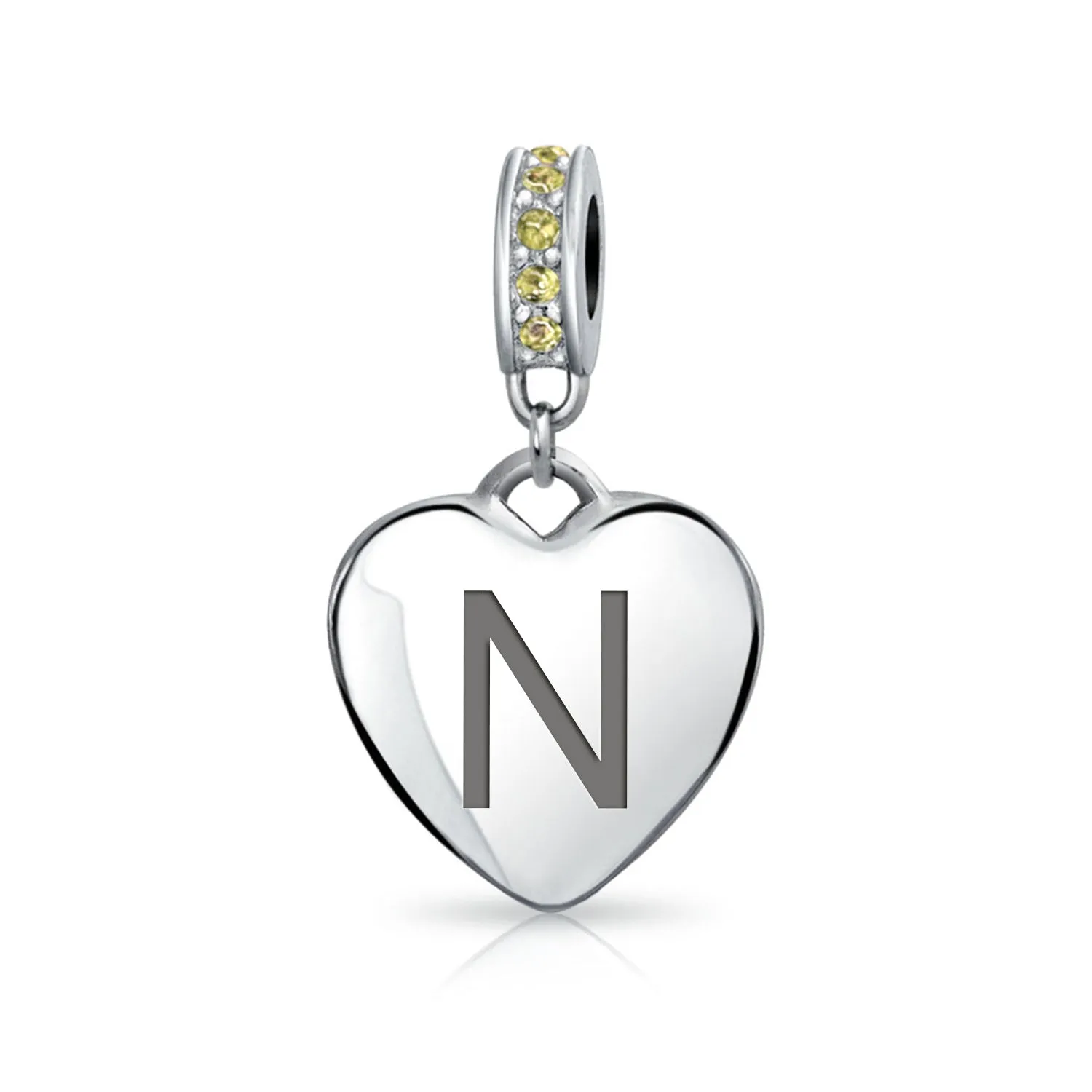 Heart Dangle Bead Charm Crystal Yellow November .925 Sterling Silver
