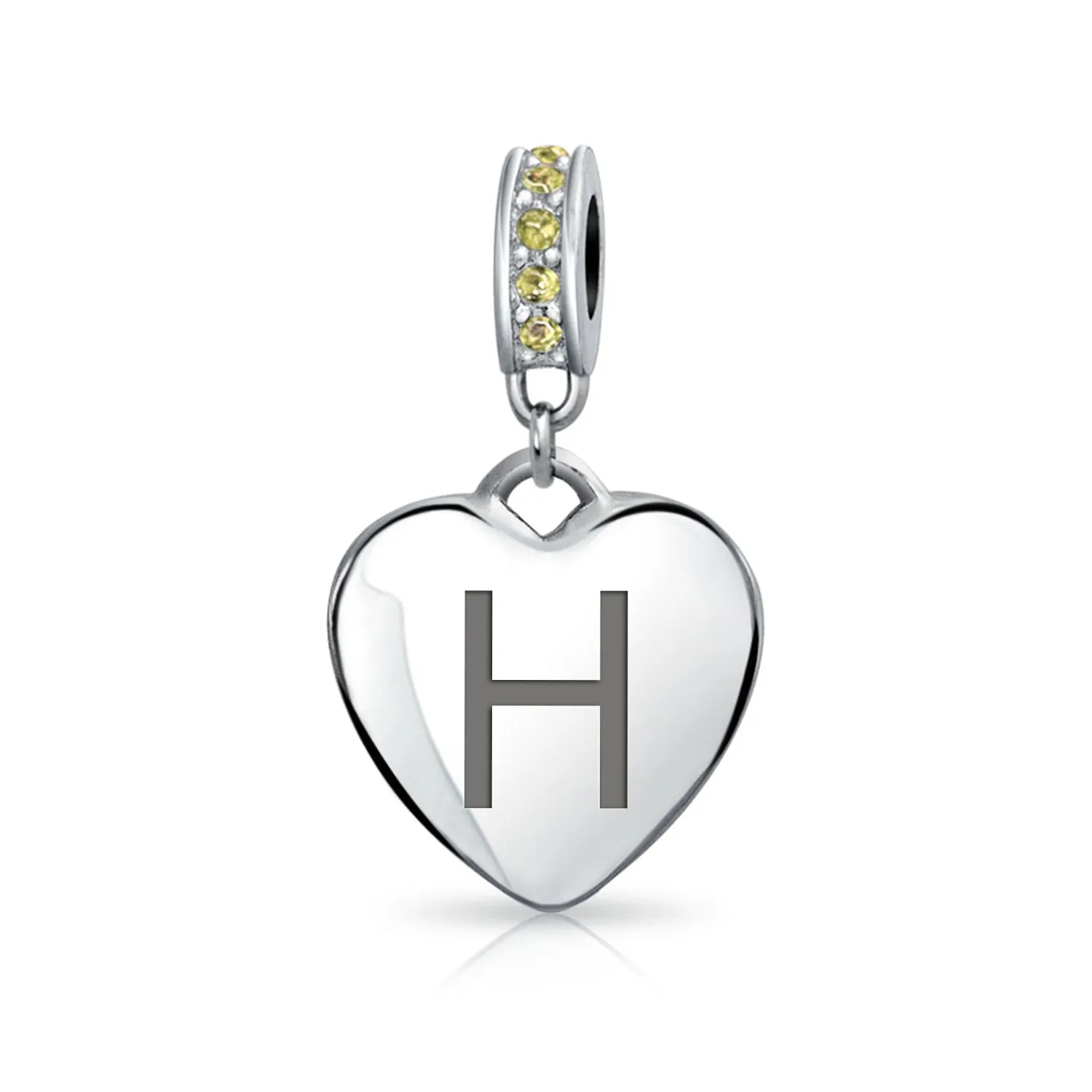 Heart Dangle Bead Charm Crystal Yellow November .925 Sterling Silver