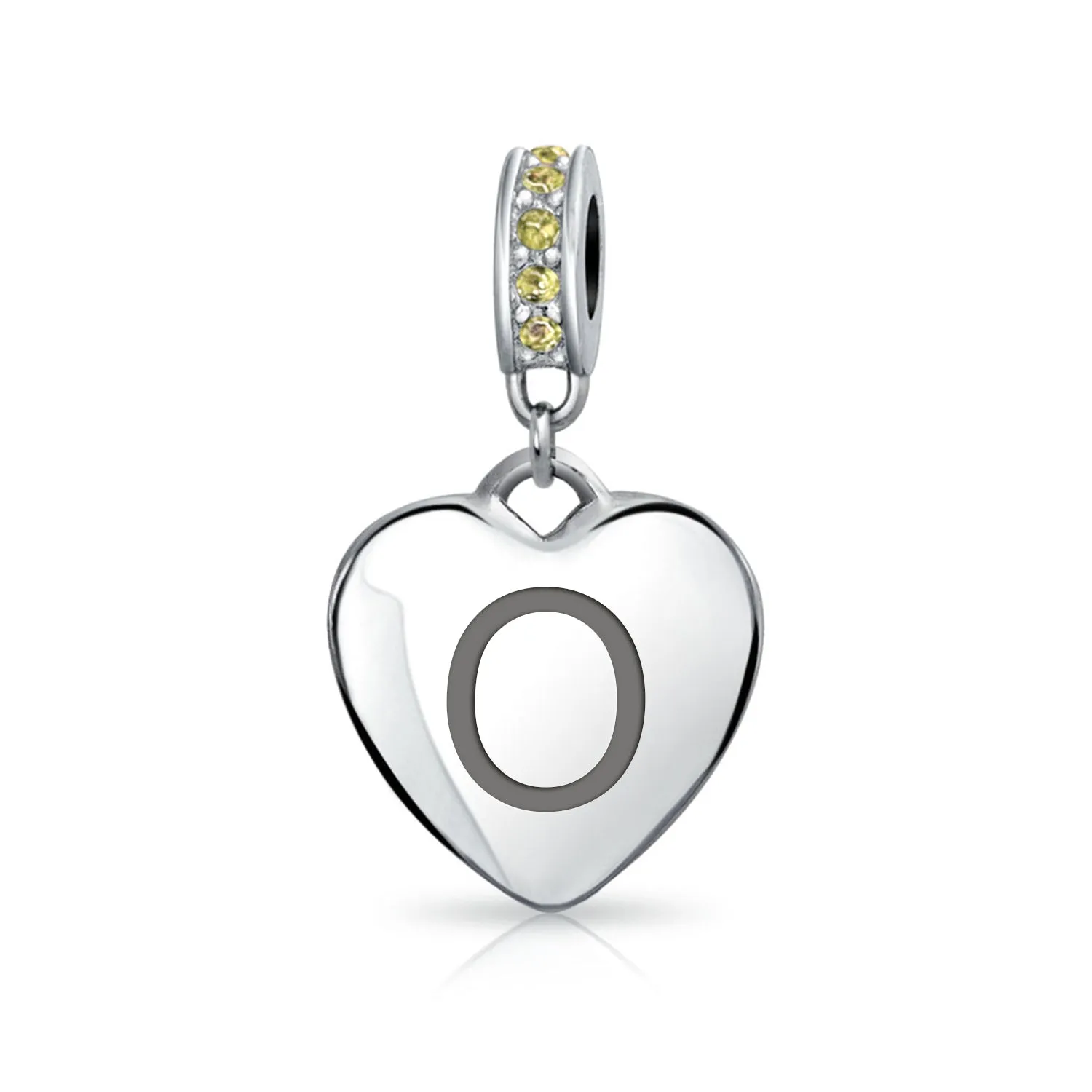 Heart Dangle Bead Charm Crystal Yellow November .925 Sterling Silver