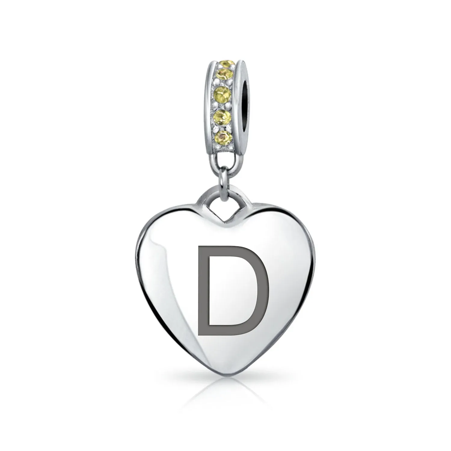 Heart Dangle Bead Charm Crystal Yellow November .925 Sterling Silver
