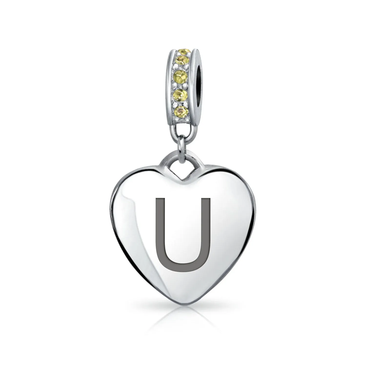 Heart Dangle Bead Charm Crystal Yellow November .925 Sterling Silver
