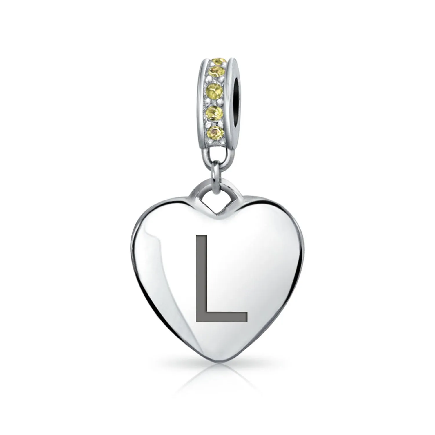 Heart Dangle Bead Charm Crystal Yellow November .925 Sterling Silver