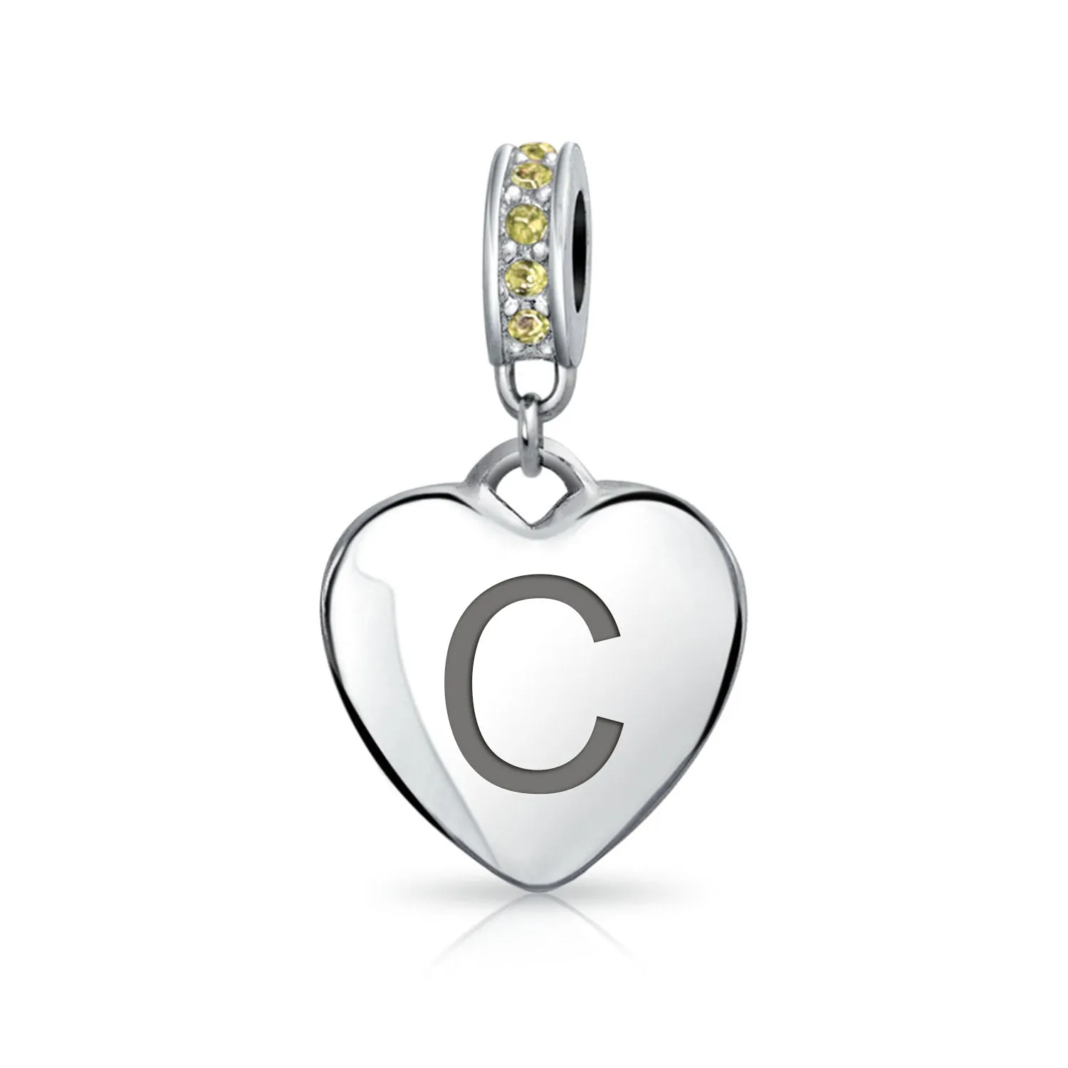 Heart Dangle Bead Charm Crystal Yellow November .925 Sterling Silver