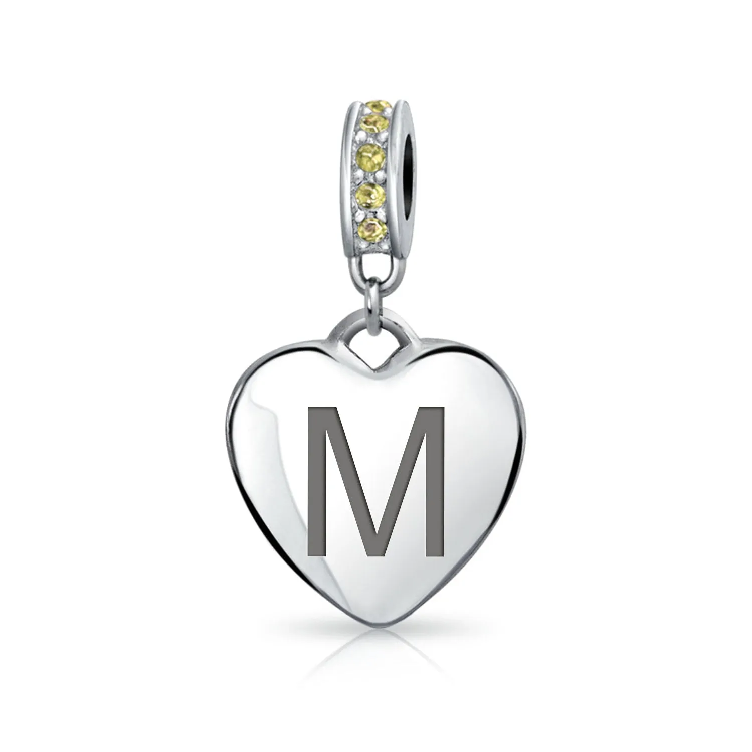 Heart Dangle Bead Charm Crystal Yellow November .925 Sterling Silver