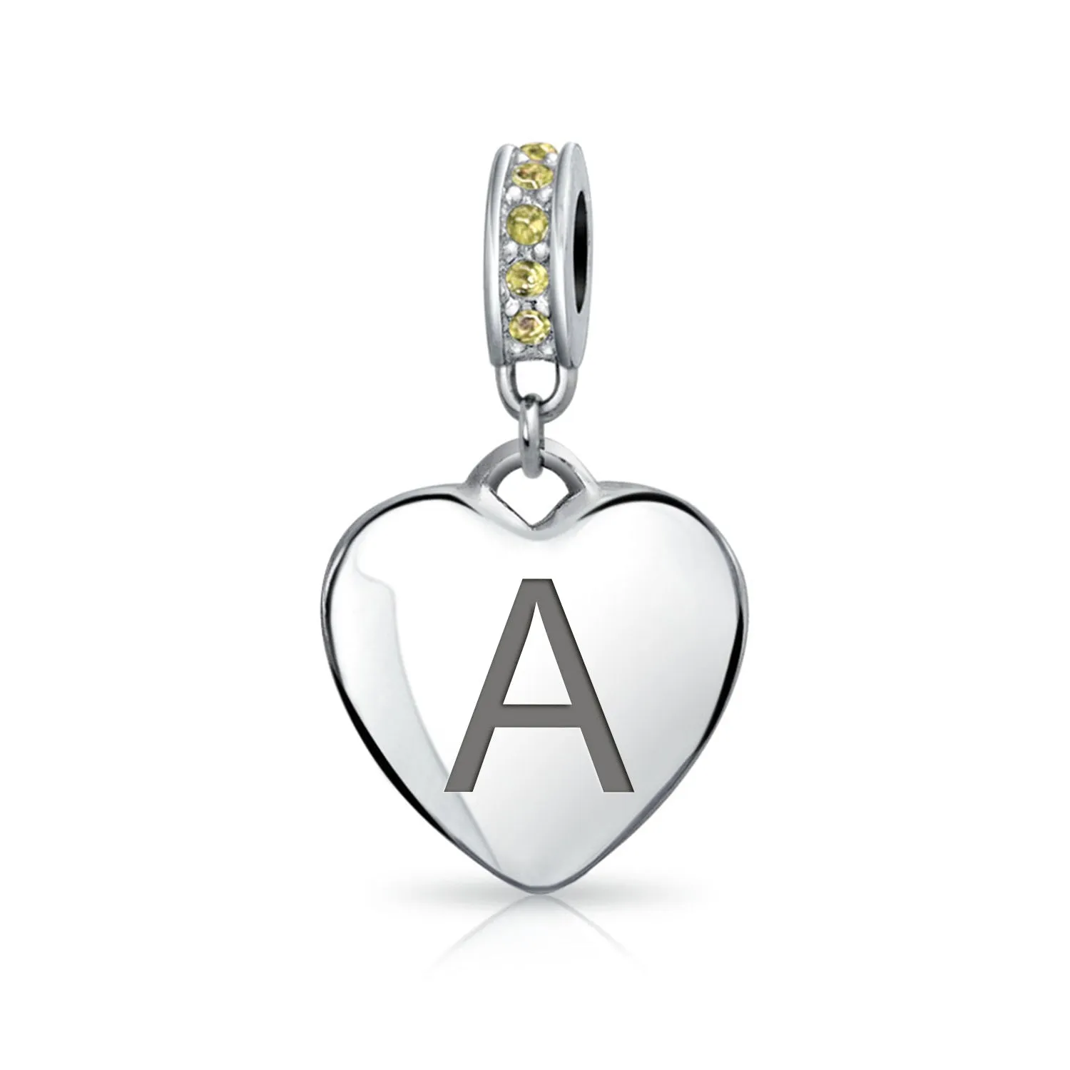 Heart Dangle Bead Charm Crystal Yellow November .925 Sterling Silver