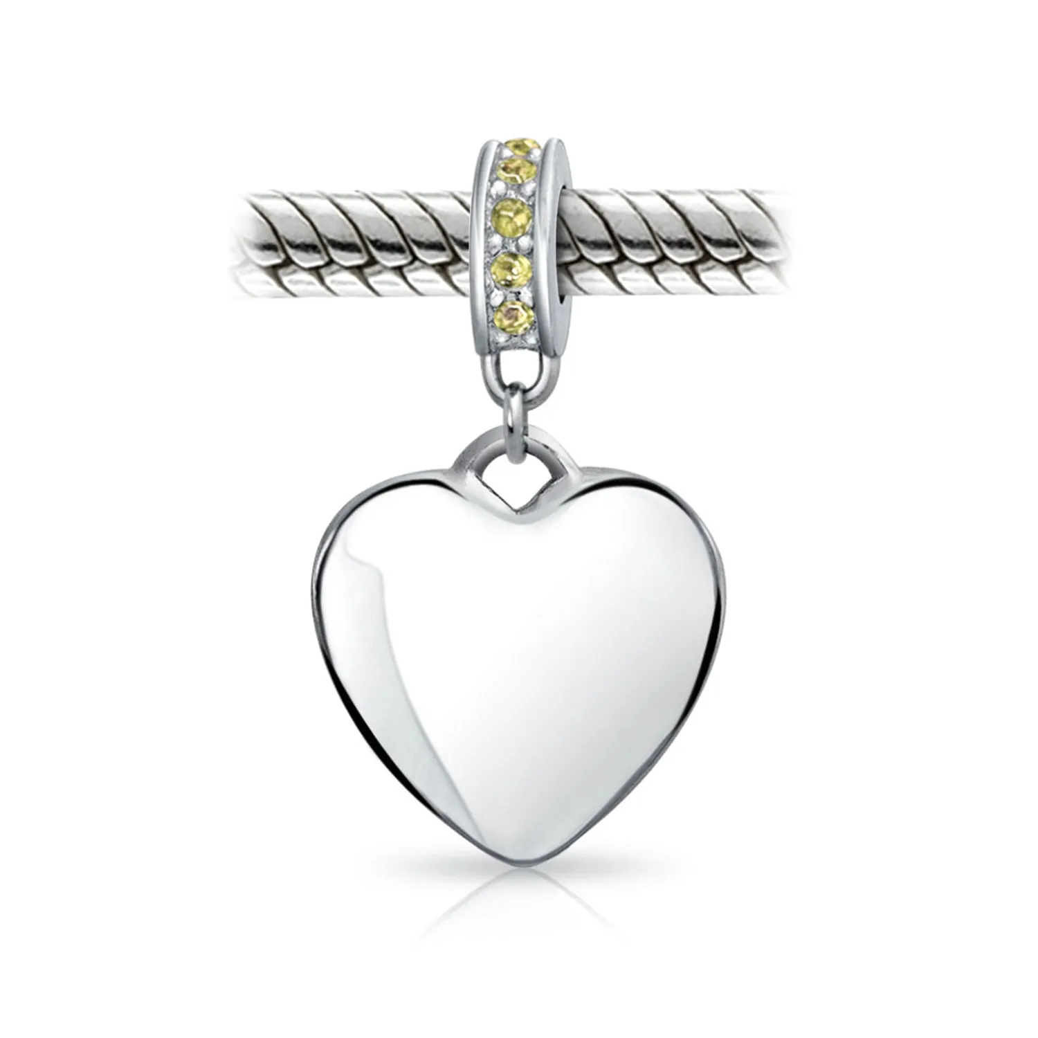 Heart Dangle Bead Charm Crystal Yellow November .925 Sterling Silver