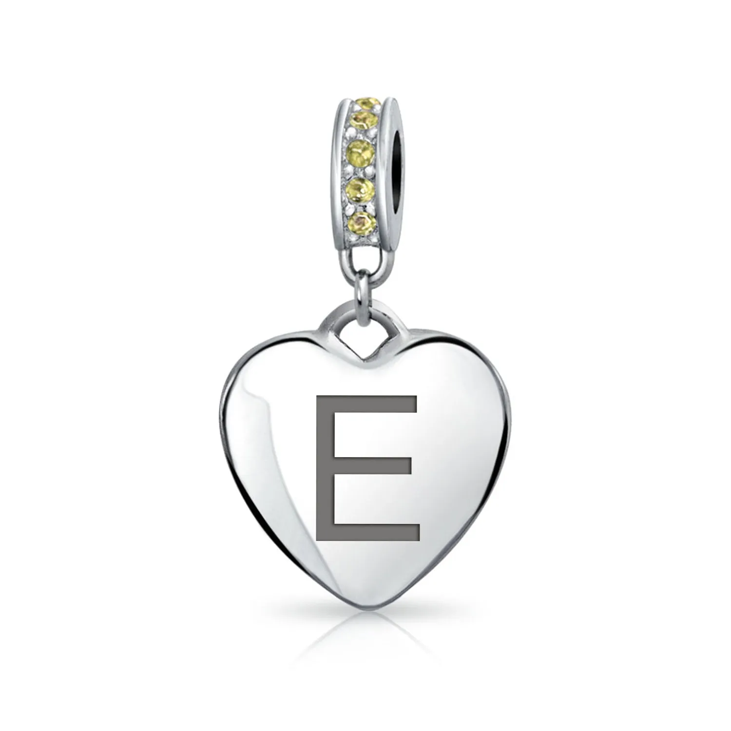 Heart Dangle Bead Charm Crystal Yellow November .925 Sterling Silver