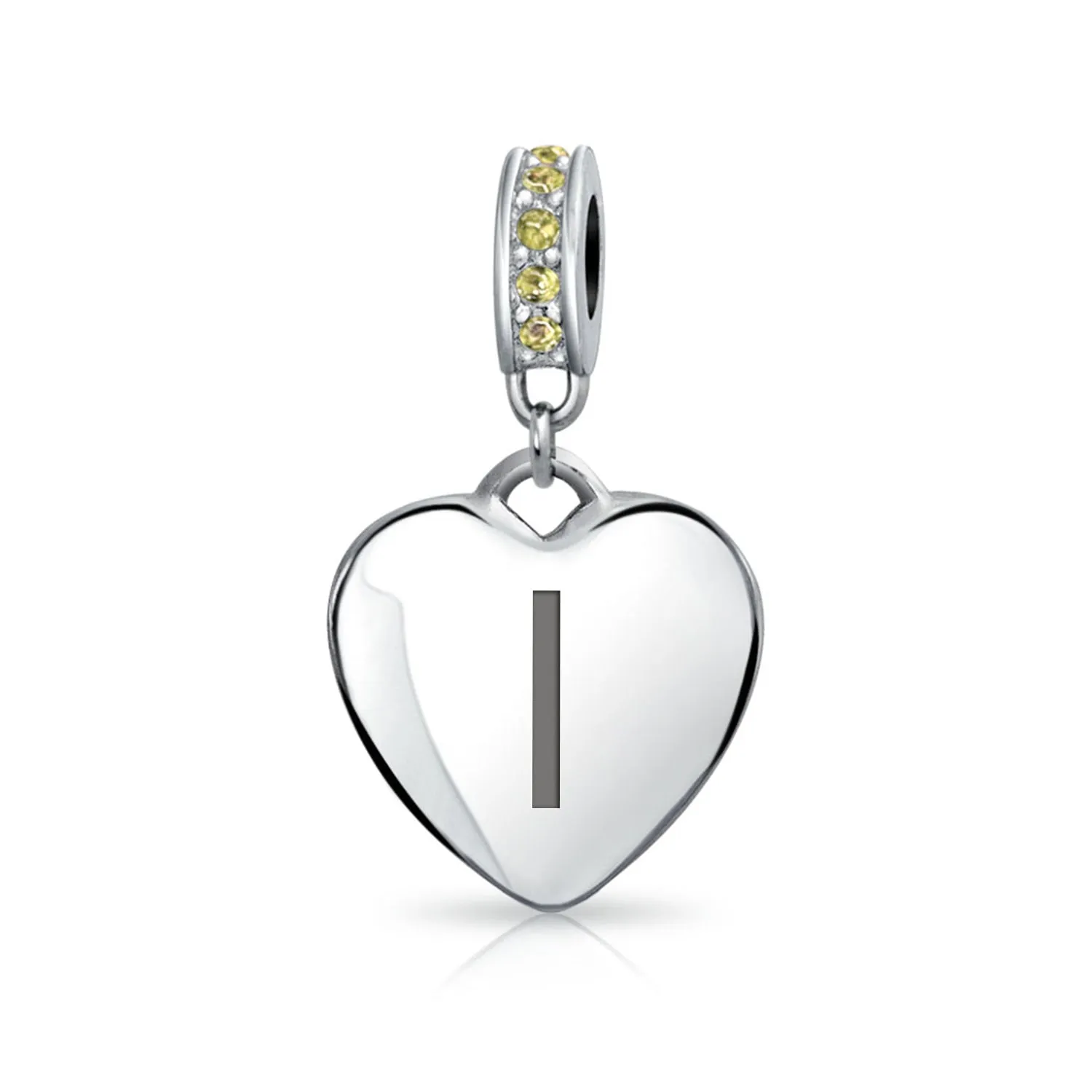 Heart Dangle Bead Charm Crystal Yellow November .925 Sterling Silver