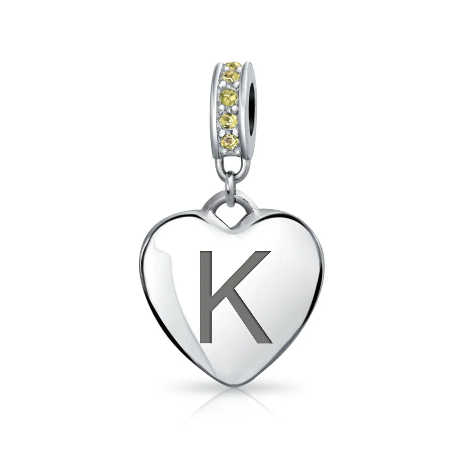 Heart Dangle Bead Charm Crystal Yellow November .925 Sterling Silver