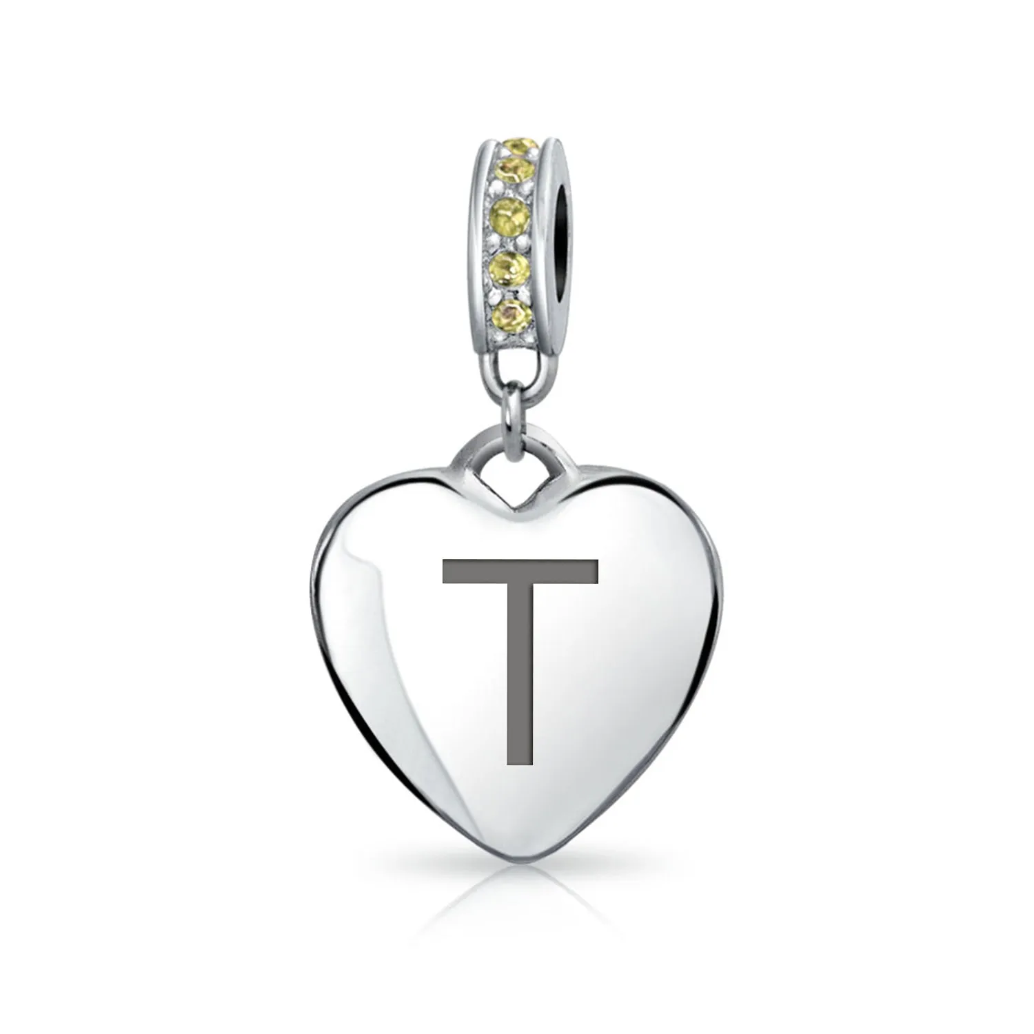 Heart Dangle Bead Charm Crystal Yellow November .925 Sterling Silver