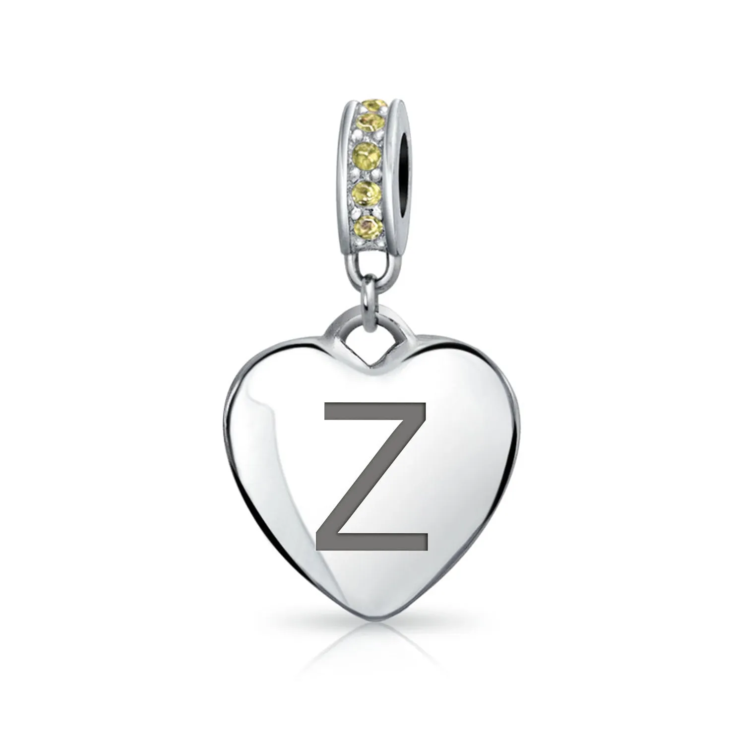 Heart Dangle Bead Charm Crystal Yellow November .925 Sterling Silver