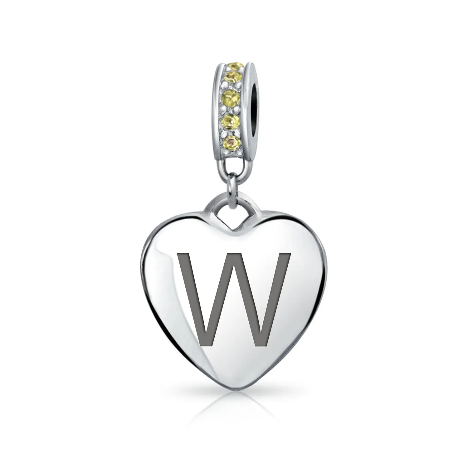 Heart Dangle Bead Charm Crystal Yellow November .925 Sterling Silver