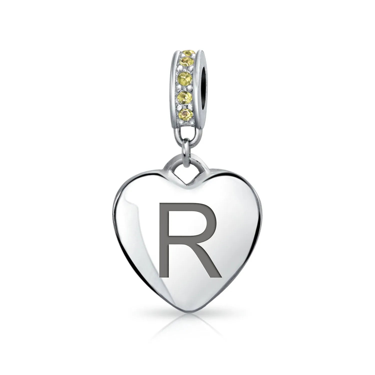 Heart Dangle Bead Charm Crystal Yellow November .925 Sterling Silver