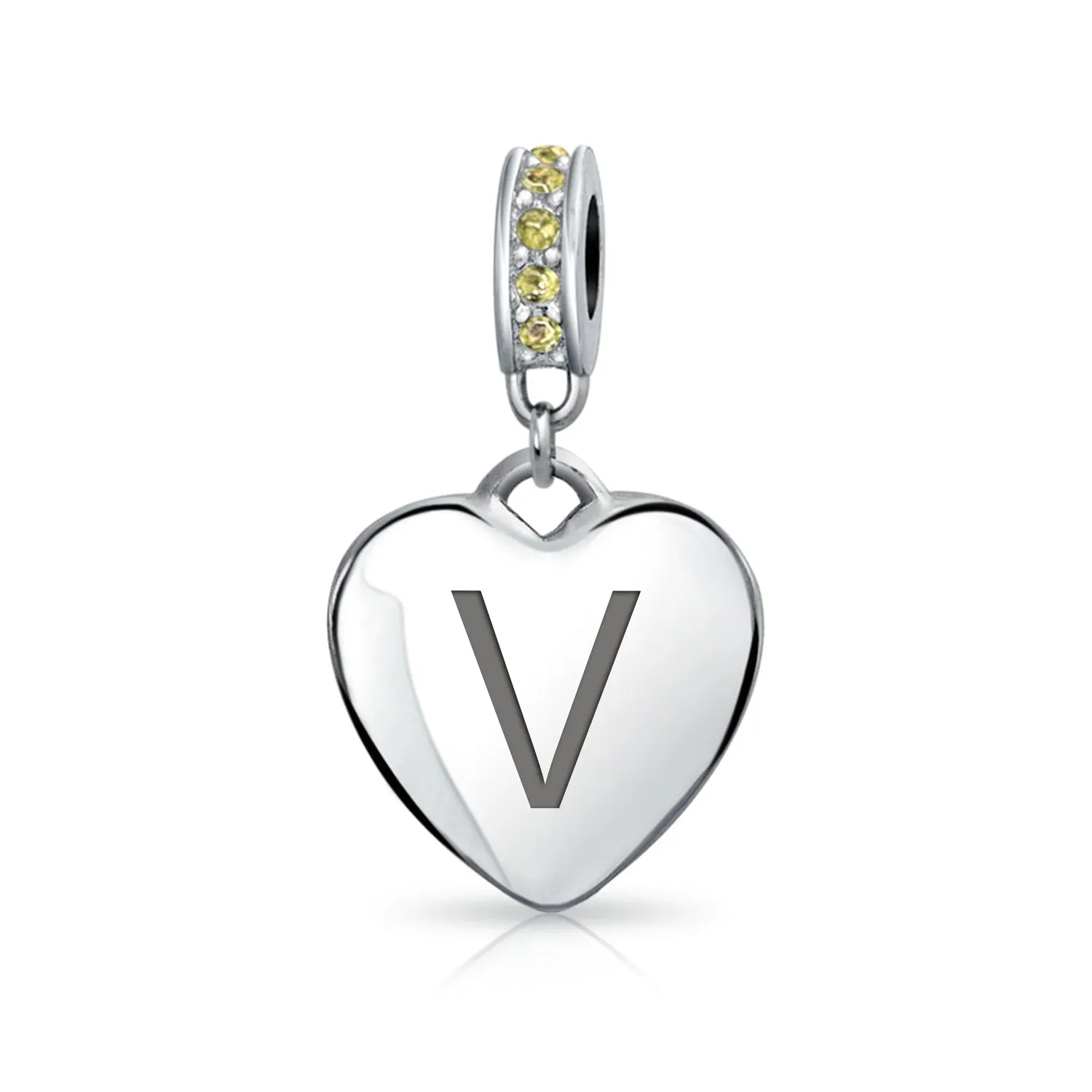 Heart Dangle Bead Charm Crystal Yellow November .925 Sterling Silver