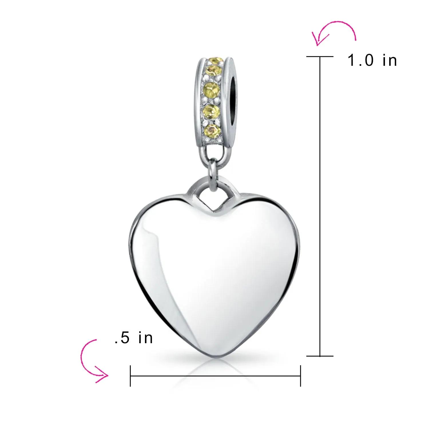 Heart Dangle Bead Charm Crystal Yellow November .925 Sterling Silver