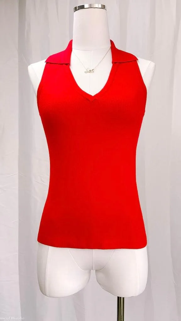 Heidi V-Neck Red Sleeveless Polo