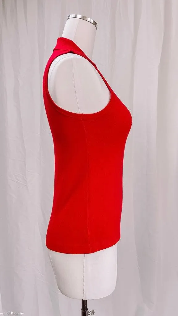 Heidi V-Neck Red Sleeveless Polo