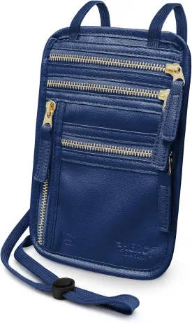 HERO Neck Wallet, RFID Blocking Vegan Leather Passport Holder & Pouch (Navy Blue)