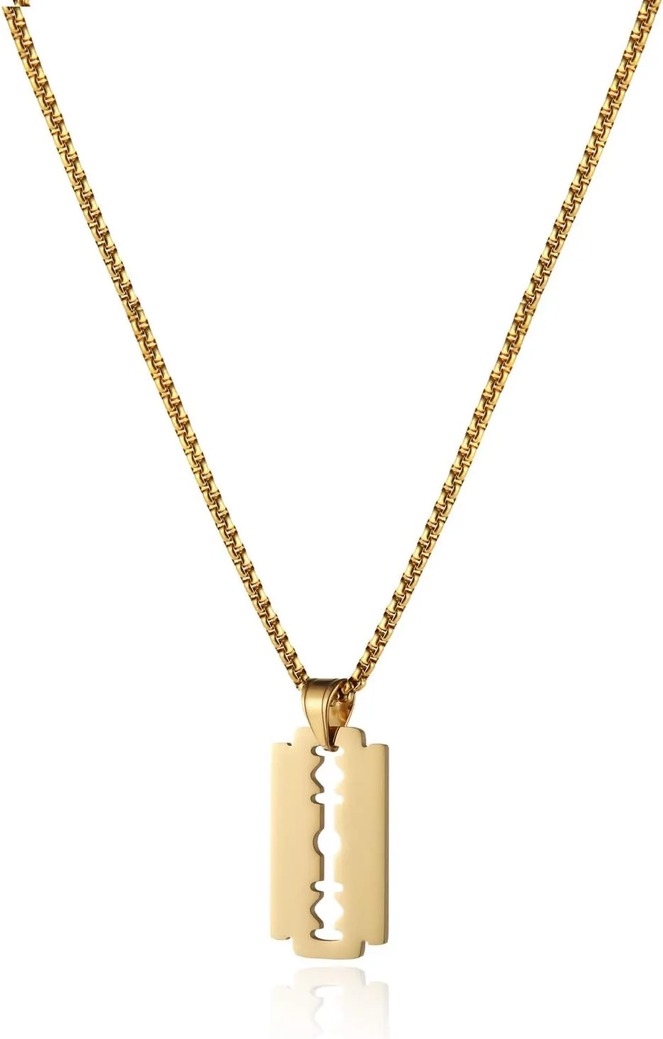 HZMAN Mens Stainless Steel Razor Blade Model Dog Tag Pendant Hip Hop Necklace,22 2" Chain