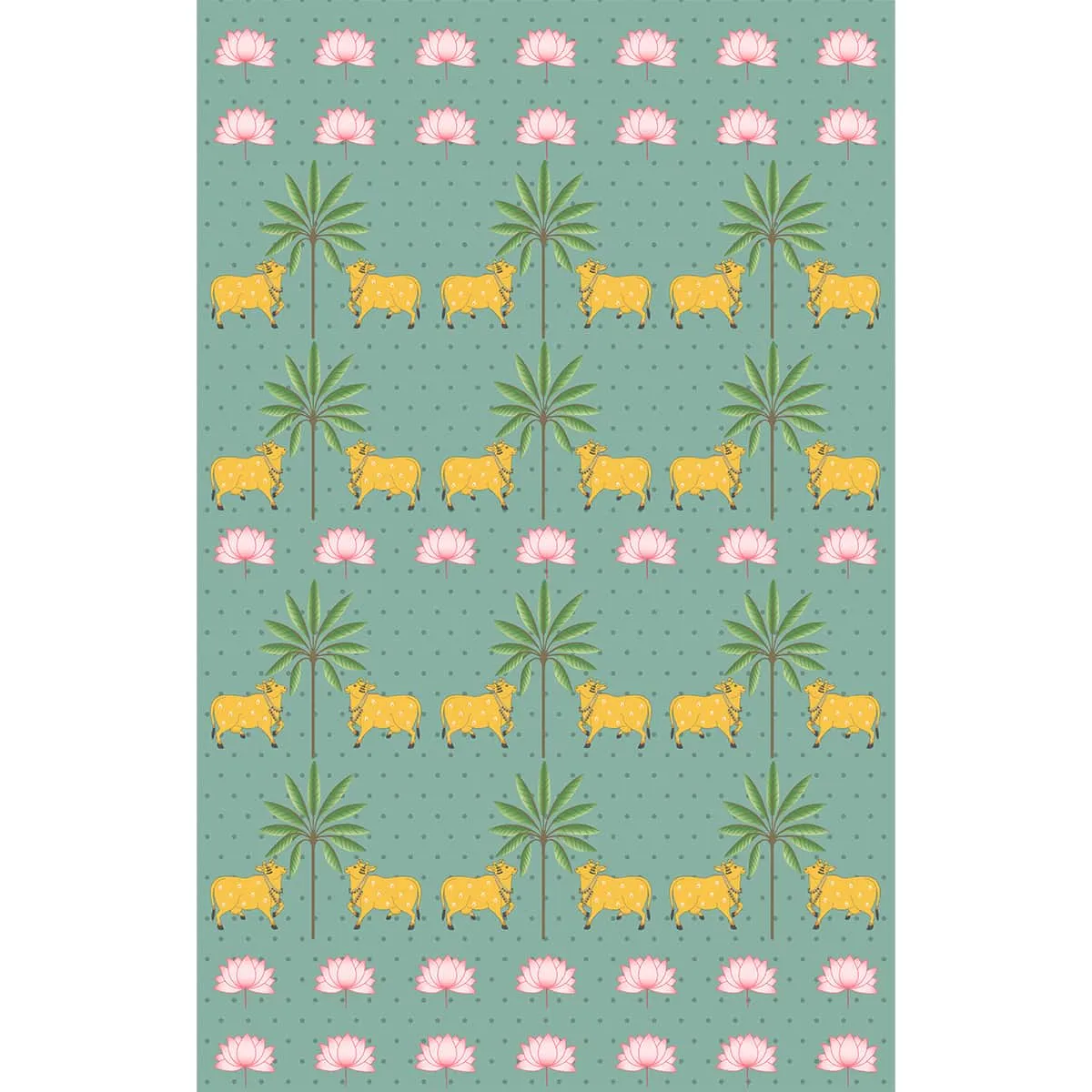Indian Pichwai Green Wallpaper for Rooms, Customised