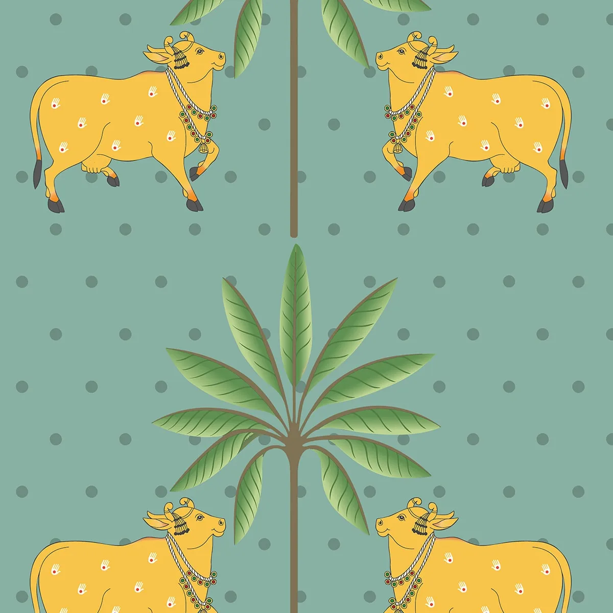 Indian Pichwai Green Wallpaper for Rooms, Customised