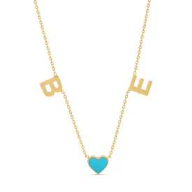 Initials and Enamel Heart Necklace
