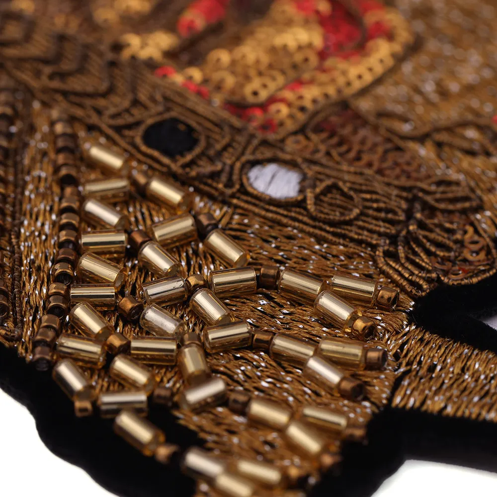 Intricate Golden Beaded Embroidery Horse Patch for Ethnic Wear