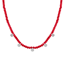 Jade Gemstone & Five diamonds Necklace - 14K White Gold