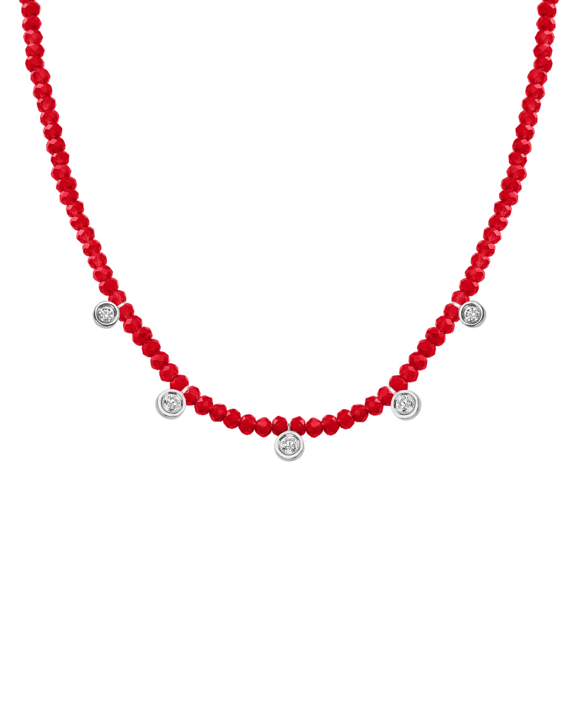 Jade Gemstone & Five diamonds Necklace - 14K White Gold