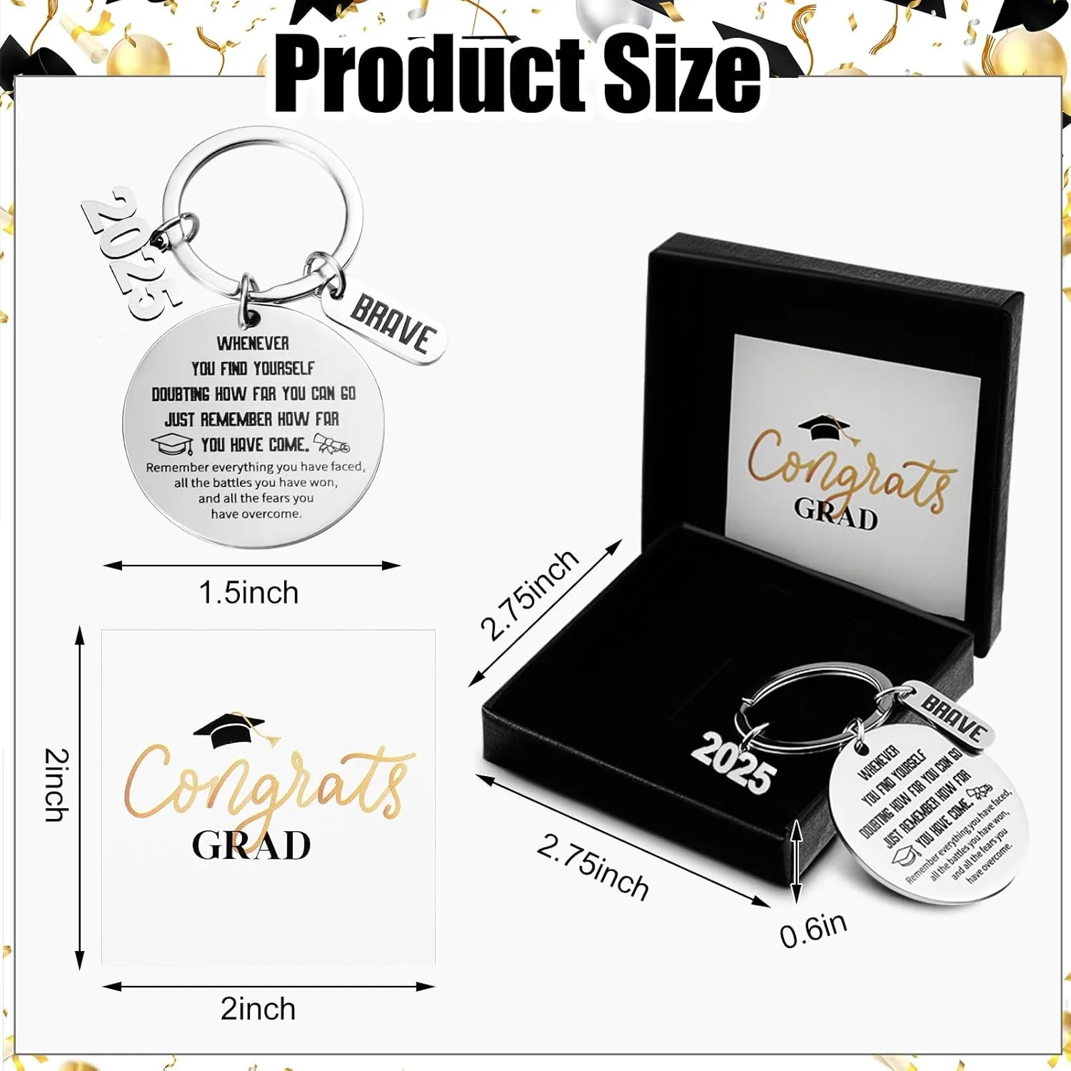 Jetec Class of 2025 Graduation Keychains Gifts Set with Grad Box Card Inspire Quote for Students High School Graduates