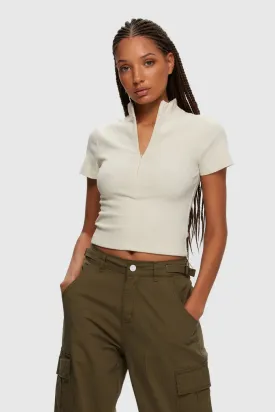 Kuwalla Cropped Mock Neck Tee (Birch)