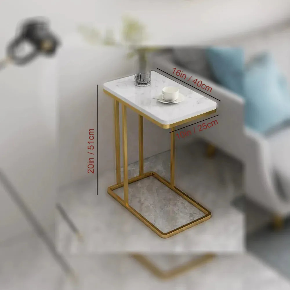 Lexus Side Table in Stainless Steel with Marble Top