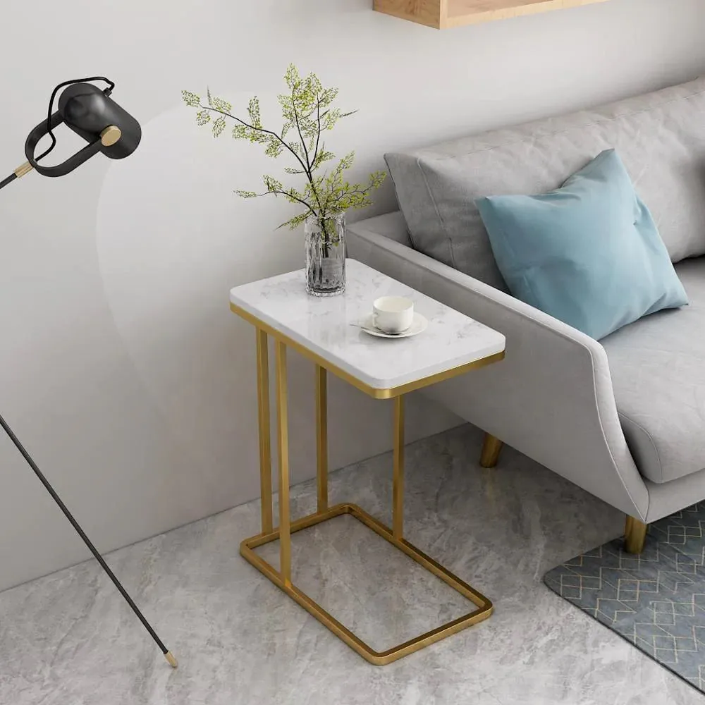 Lexus Side Table in Stainless Steel with Marble Top
