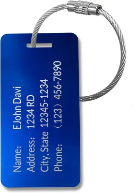 (Made in Chicago,USA) Personalized Luggage Tags, Custom Name and Address for Suitcases and Backpack Travel Tags (Rectangle(3.82Inches)Blue)
