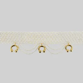 MAGNIFIQUE. Wide Pearl and Barbell Choker - Gold