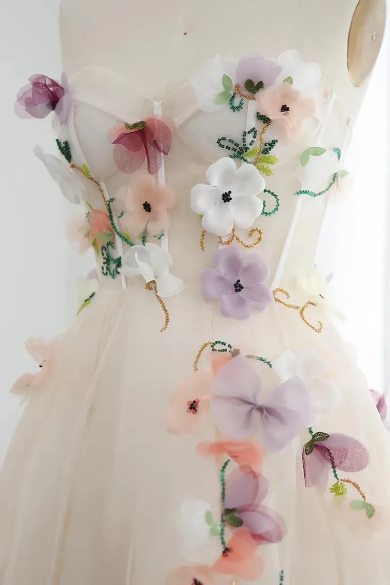 Maraya 3D Floral Applique Strapless Maxi Dress