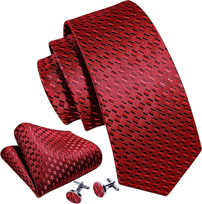 Maroon Red Silk Necktie Set-LBW1363