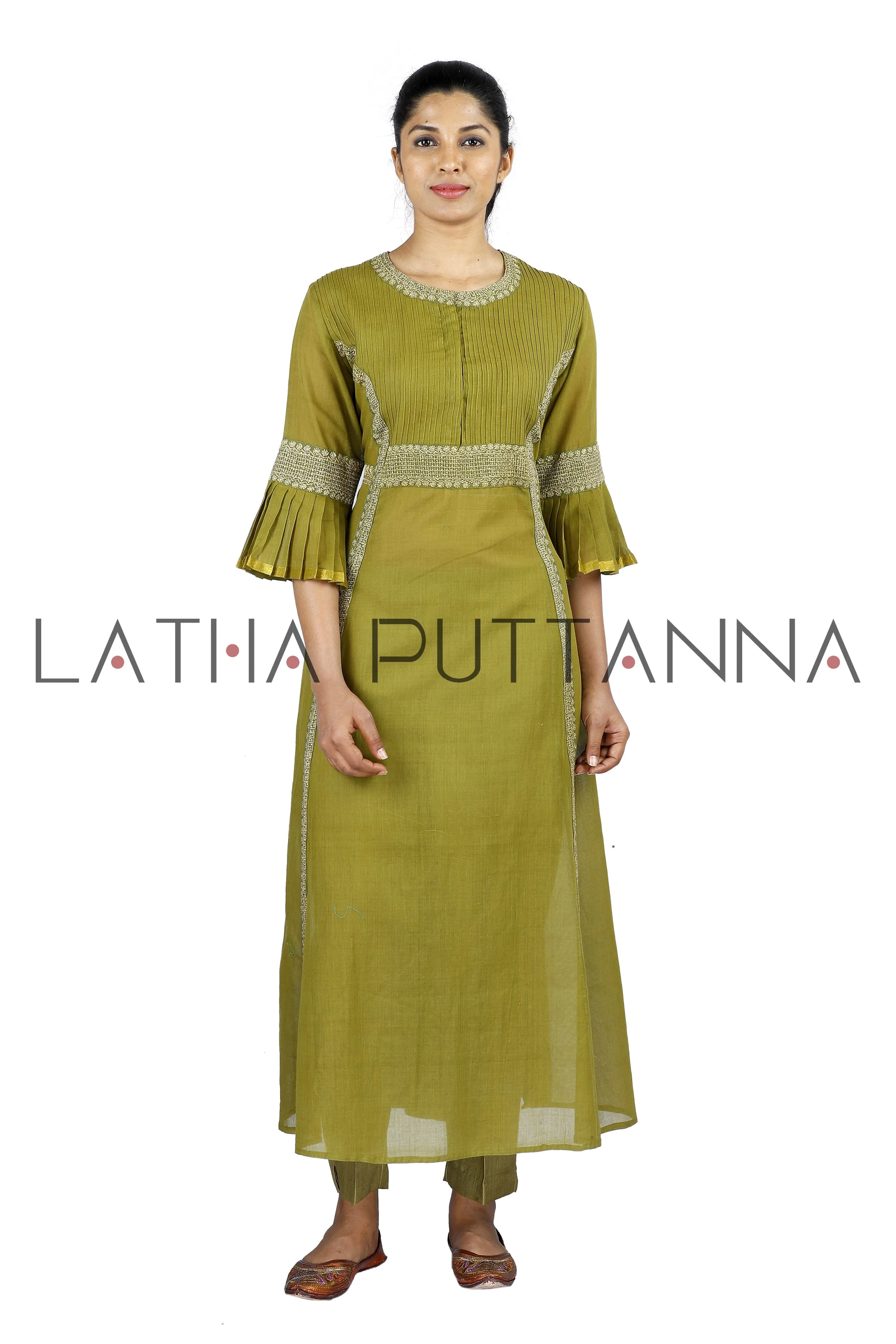 Mehendi Green Salwar with gold embroidery