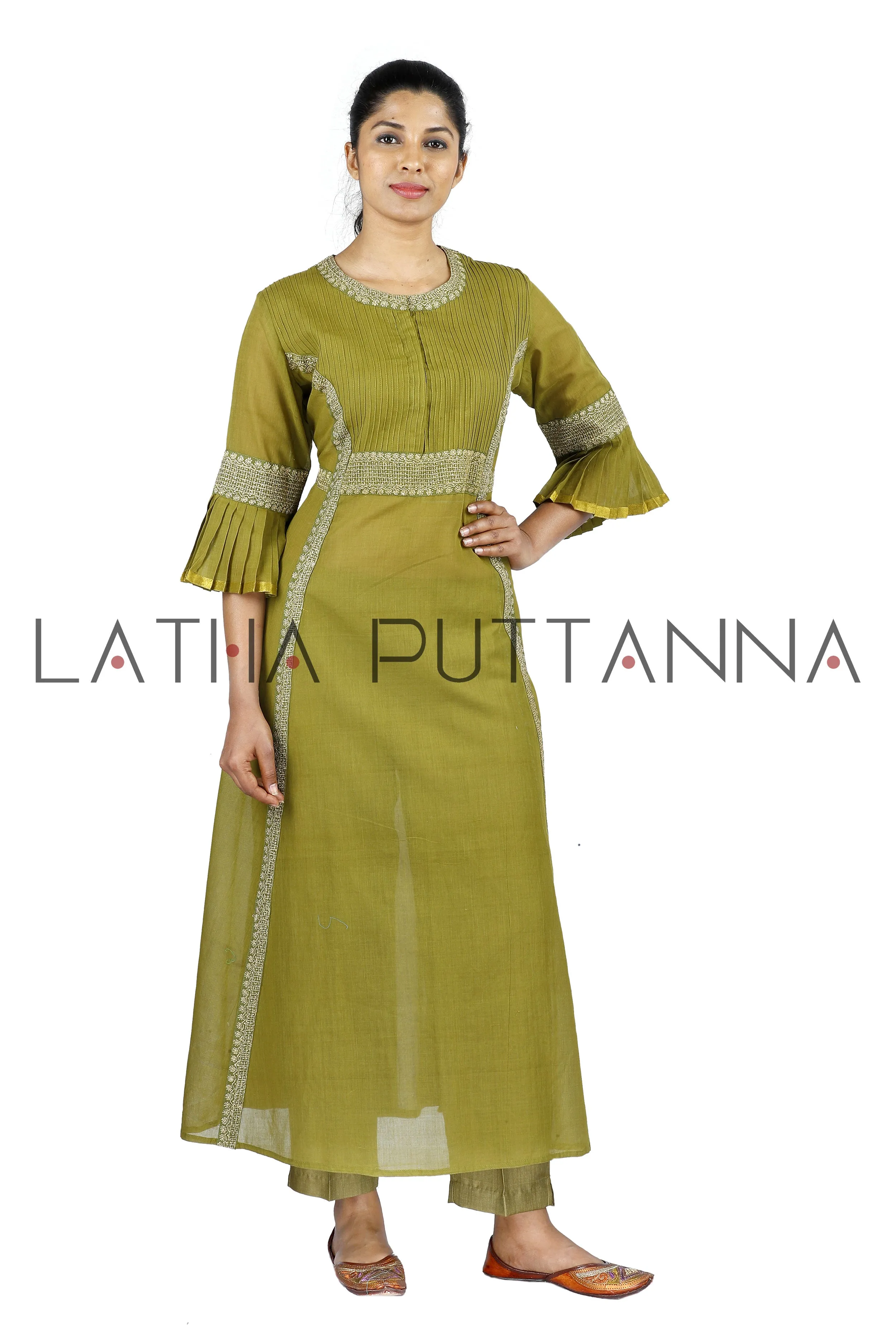 Mehendi Green Salwar with gold embroidery