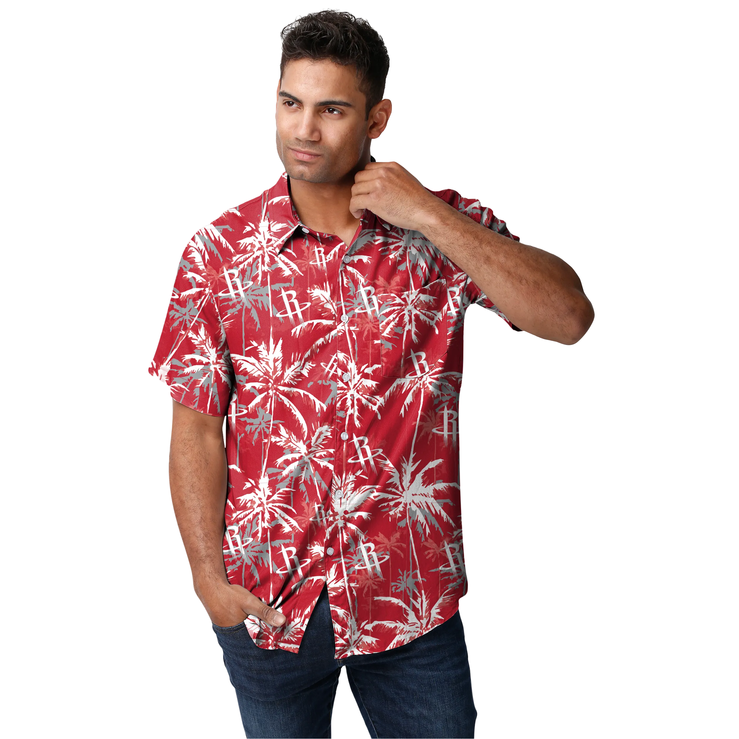 Men's Houston Rockets FoCo Floral Button Up Polo Shirt