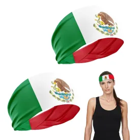 Mexican Flag Headband, 2 Pack, Red, White, Green, One Size Fits Most, 6*106cm, Men, Women, Sports Enthusiasts, Unisex Adults, Soft Polyester, Perfect for Sports, Workouts, and Events