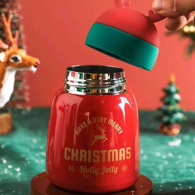 Mini Belly Red Antler Stainless Steel Sleek Christmas Water Bottle for Kids, 300ML