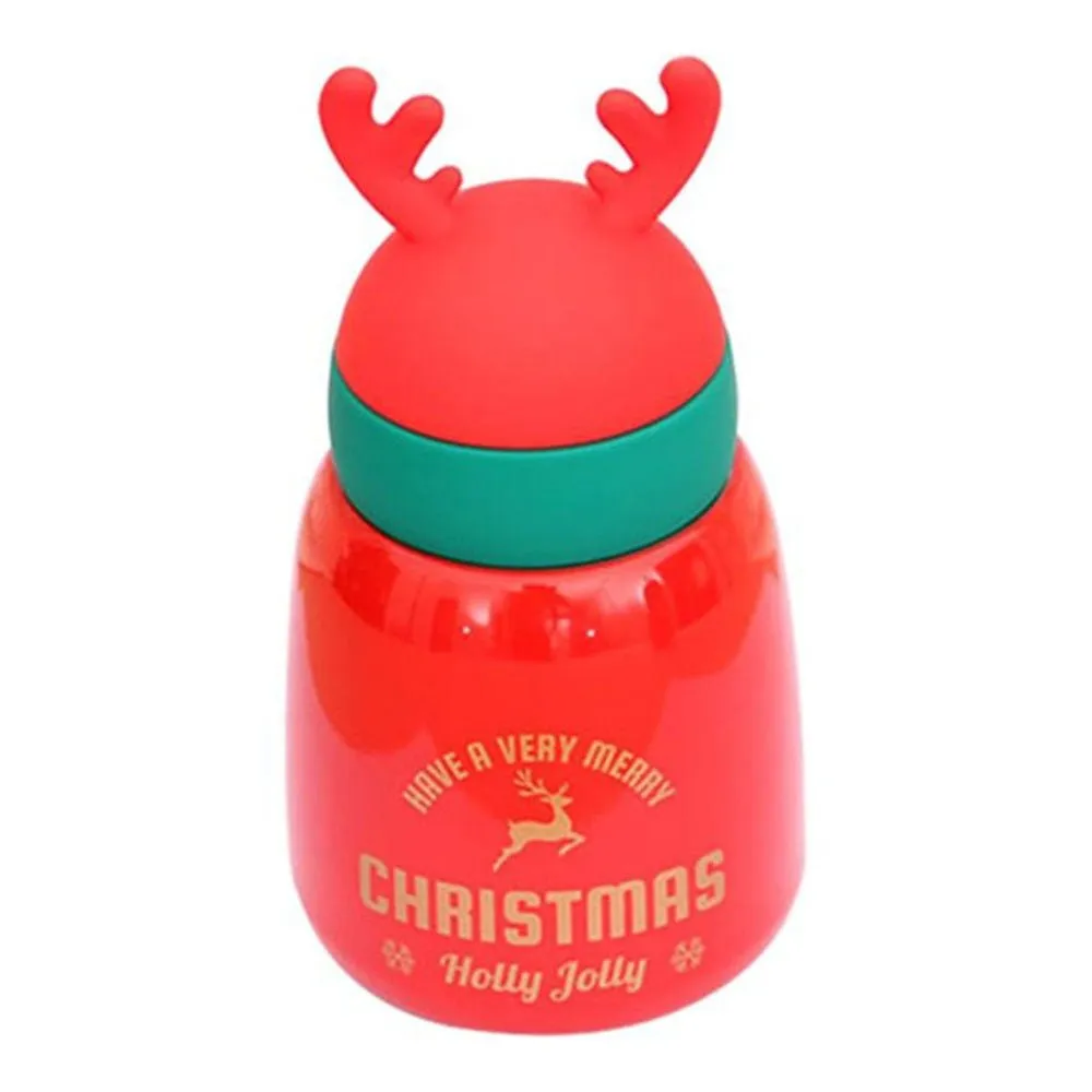 Mini Belly Red Antler Stainless Steel Sleek Christmas Water Bottle for Kids, 300ML
