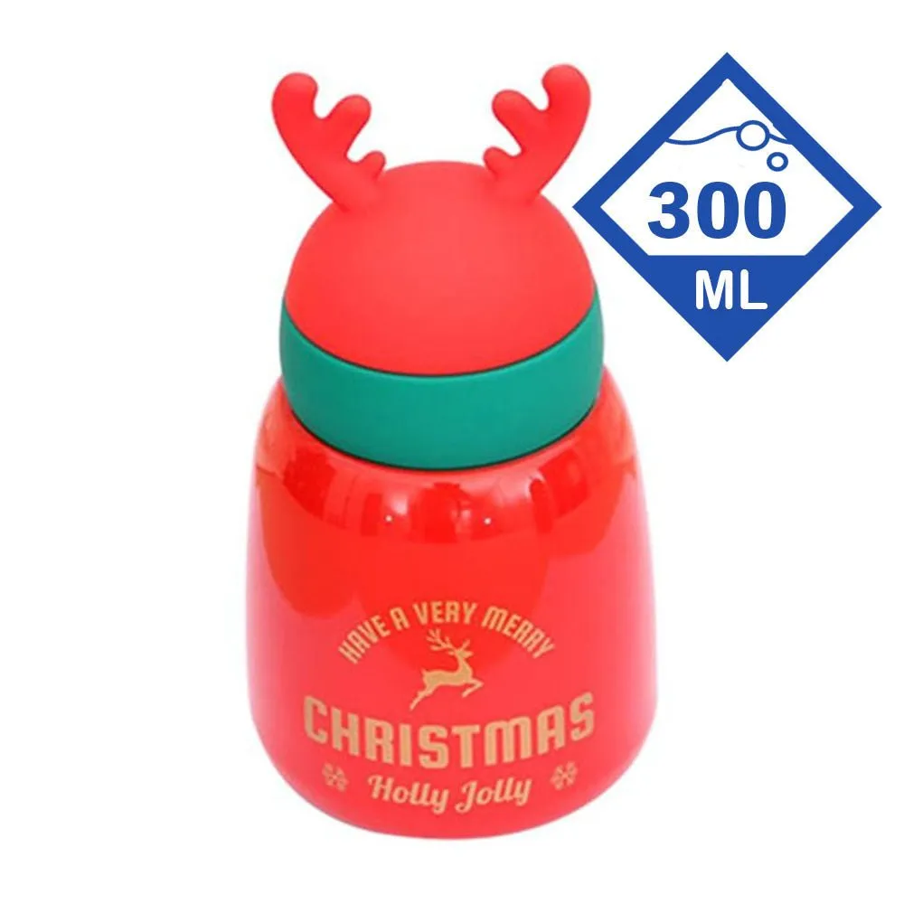 Mini Belly Red Antler Stainless Steel Sleek Christmas Water Bottle for Kids, 300ML