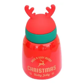 Mini Belly Red Antler Stainless Steel Sleek Christmas Water Bottle for Kids, 300ML