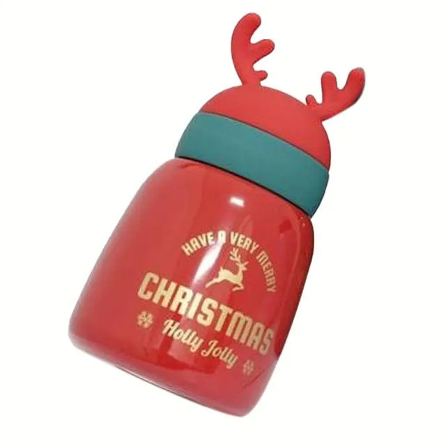 Mini Belly Red Antler Stainless Steel Sleek Christmas Water Bottle for Kids, 300ML