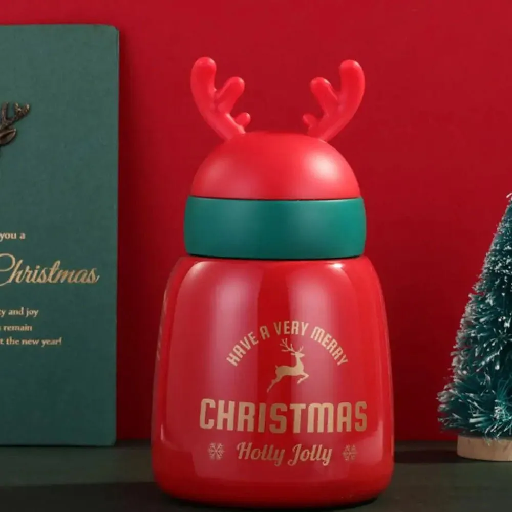 Mini Belly Red Antler Stainless Steel Sleek Christmas Water Bottle for Kids, 300ML